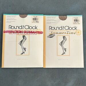 VTG NOS 1994 Round the Clock Summer Time Pantyhose Lot of 2 Sz D Control Top